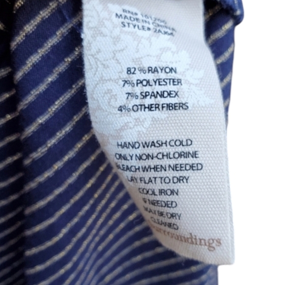 Soft Surrounding Navy Striped Tank Top XS Swing Metallic Gold Stripes - Picture 6 of 7